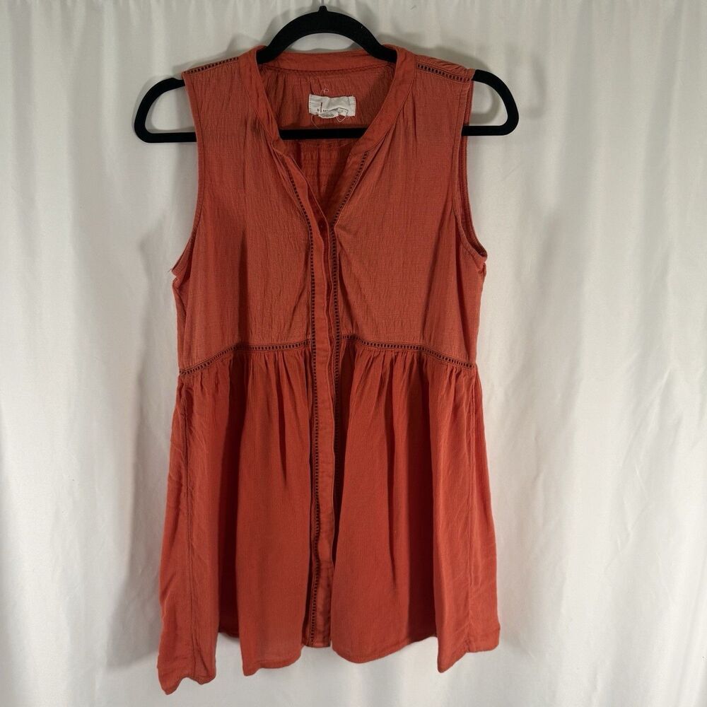 Anthropologie Blouse Women's XS Orange Sleeveless Crochet Trim Button Up